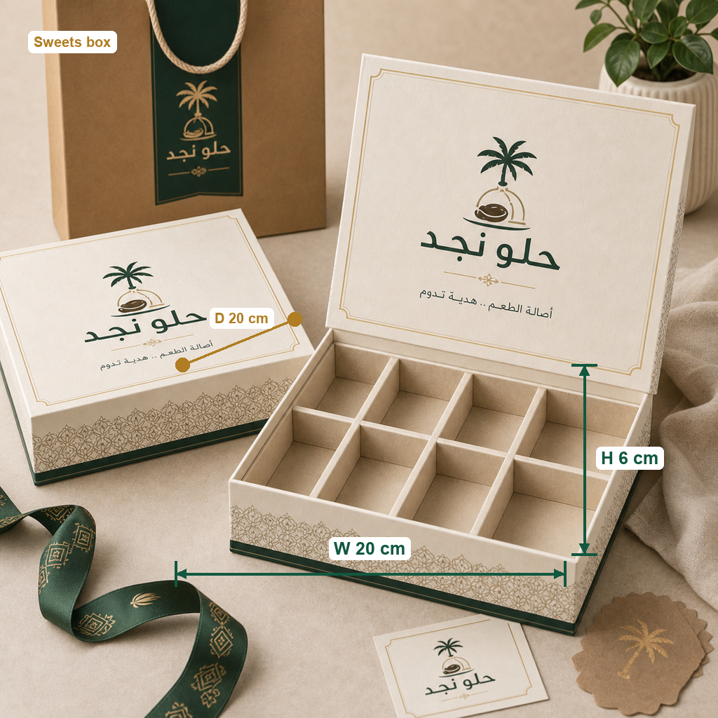 Custom Sweets Boxes - Standard with centimeter size annotation