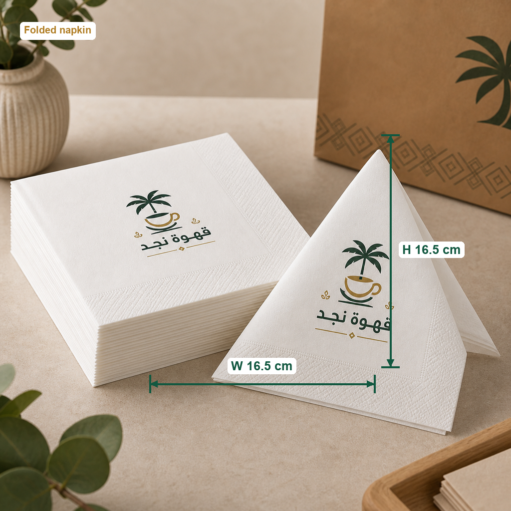 Custom Printed Napkins - Window Option with centimeter size annotation