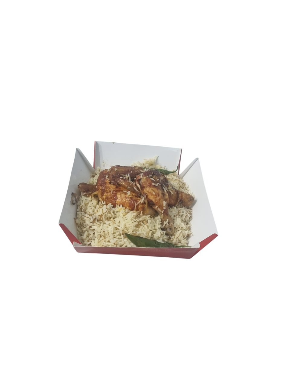 كرتون وجبة دجاج ورز، نصف دجاج مع رز
