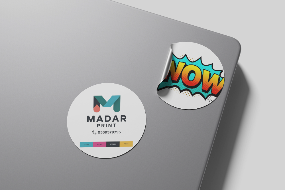 طباعة استيكر دائري مقاسات مختلفة ،شيت A4 عليه الملصقات، طباعة بشعار العميل
