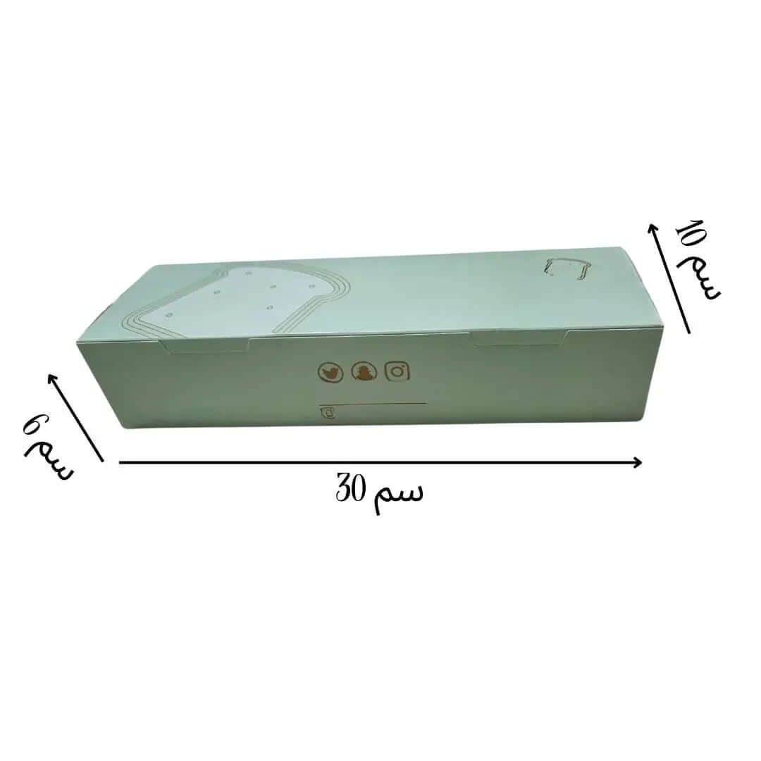 مواصفات العلبة
طول العلبة 30 سم العرض 10 سم الارتفاع 6 سم
المادة: ورق انفركوت 350 جرام
الطباعة:
يمكنكم طلب طباعة خارجية فقط (يكون من الداخل أبيض تماماً) أو داخلية وخارجية
هذا المنتج الموجودة صوره على اليسار بطباعة داخلية وخارجية
السولوفان:
السولوفان هو طبقة نايلون عازلة تفيد في 1- يمنح المتانة للعلبة
2- يعزل الزيوت والسوائل عن الورق
3- يمنع الطباعة من الاختلاط بالمواد الغذائية
لكم حرية الاختيار بإضافة سولوفان خارجي فقط أم داخلي فقط أم على الجانبين داخلي وخارجي
مدة التنفيذ 7-10 ايام
شحن لكل انحاء