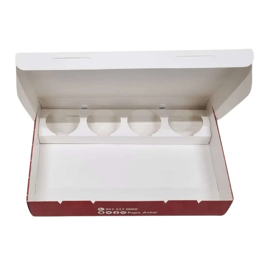 بوكس شاورما طباعة حسب الطلب لسندويشتين مقطعة 12 قطعة مع فتحات صوص
الورق 350 جرام
طباعة حسب الطلب باللوغو الخاص بالعلامة التجارية طباعة داخلية وخارجية
مادة عازلة (سولوفان) حسب الطلب