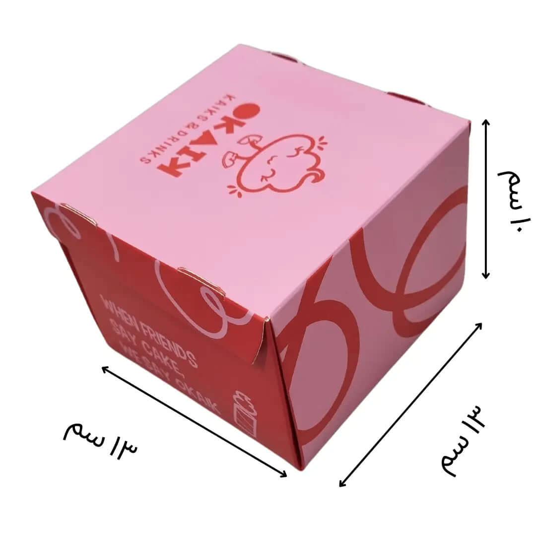 مواصفات العلبة
طول العلبة 13 سم العرض 13 سم الارتفاع 10 سم
تصلح لبرغر دبل وكيك وغيرهما
المادة: ورق انفركوت 300 جرام
الطباعة:
يمكنكم طلب طباعة خارجية فقط (يكون من الداخل أبيض تماماً) أو داخلية وخارجية
بوكس طباعة خارجية فقط
طباعة داخلية وخارجية
السولوفان:
السولوفان هو طبقة نايلون عازلة تفيد في 1- يمنح المتانة للعلبة
2- يعزل الزيوت والسوائل عن الورق
3- يمنع الطباعة من الاختلاط بالمواد الغذائية
لكم حرية الاختيار بإضافة سولوفان خارجي فقط أم داخلي فقط أم على الجانبين داخلي وخارجي
مدة التنفيذ 7-10 ايام