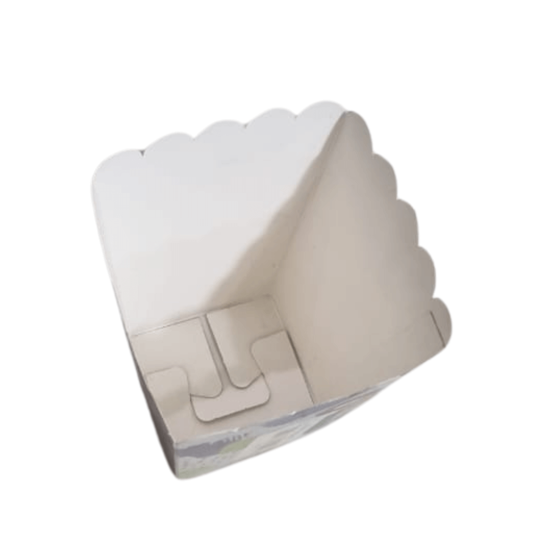 مواصفات العلبة :
علبة هرمية الشكل مربعة الأبعاد من القمة 9,5×9.5 سم الارتفاع 15 سم
الطباعة:
يمكنكم طلب طباعة خارجية فقط يكون داخل العلبة أو داخلية وخارجية
السولوفان:
السولوفان هو طبقة نايلون عازلة تفيد في 1- يمنح المتانة للعلبة
2- يعزل الزيوت والسوائل عن الورق
3- يمنع الطباعة من الاختلاط بالمواد الغذائية
لكم حرية الاختيار بإضافة سولوفان خارجي فقط أم داخلي فقط أم على الجانبين داخلي وخارجي
ملاحظة:
اذا كان العلبة ستُستخدم للتشيز فرايز أو ستتم إضافة صوصات وغيره على الفرايز فينبغي اختيار السولوفان الداخلي