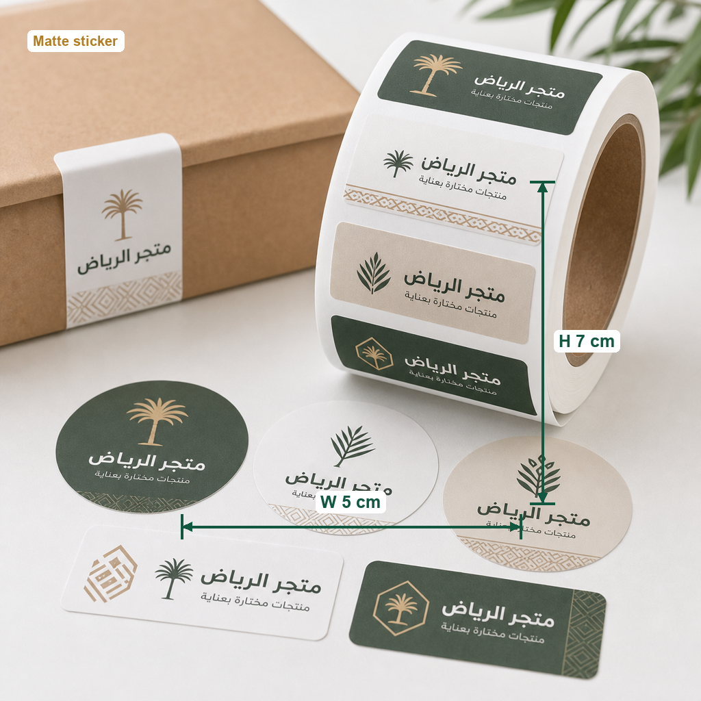 Custom Packaging Stickers - Matte Finish with centimeter size annotation