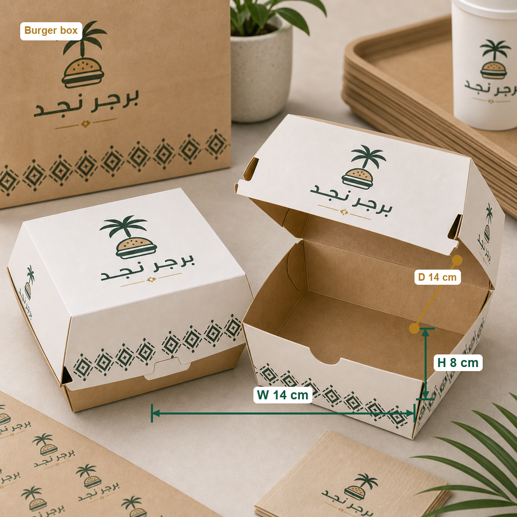 Custom Burger Boxes - Standard with centimeter size annotation