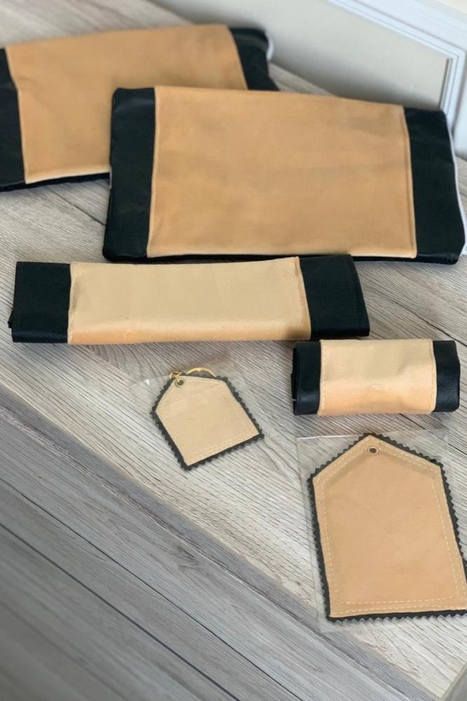 Car accessories, beige velvet middle with plain black leather edges — product image 1