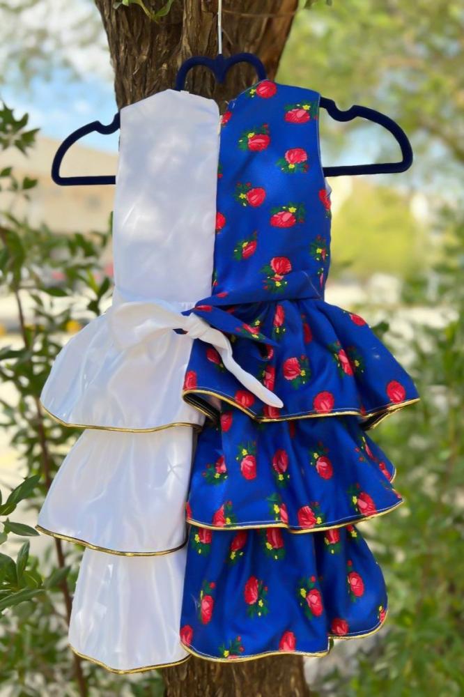 Girls' traditional Shalki dress with a layered design that combines white and blue — product image 5