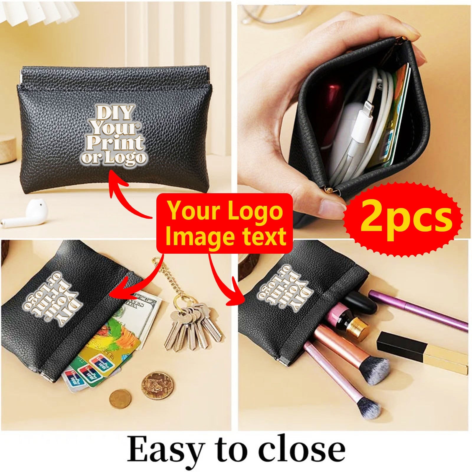 s Custom Purse Wallet & Makeup Bag Suitable for Women & Men, Logo/Text/Image | Made-to-Order Branded – image 3