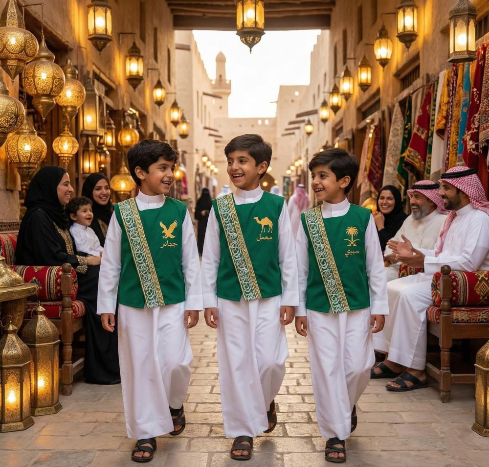 Boys' plain royal green robe with luxurious silver Arabic calligraphy — product image 4