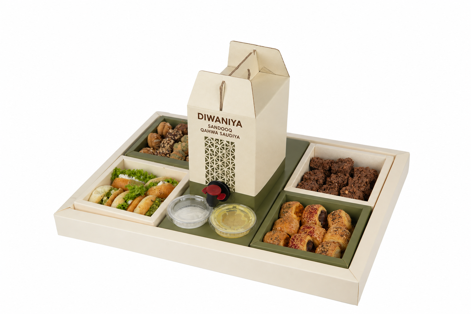 Diwaniya custom printed paper box – Saudi coffee layout, view 2