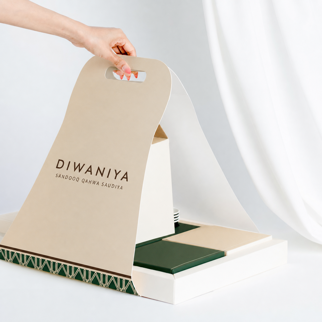 Diwaniya custom printed paper box – Saudi coffee layout, view 3