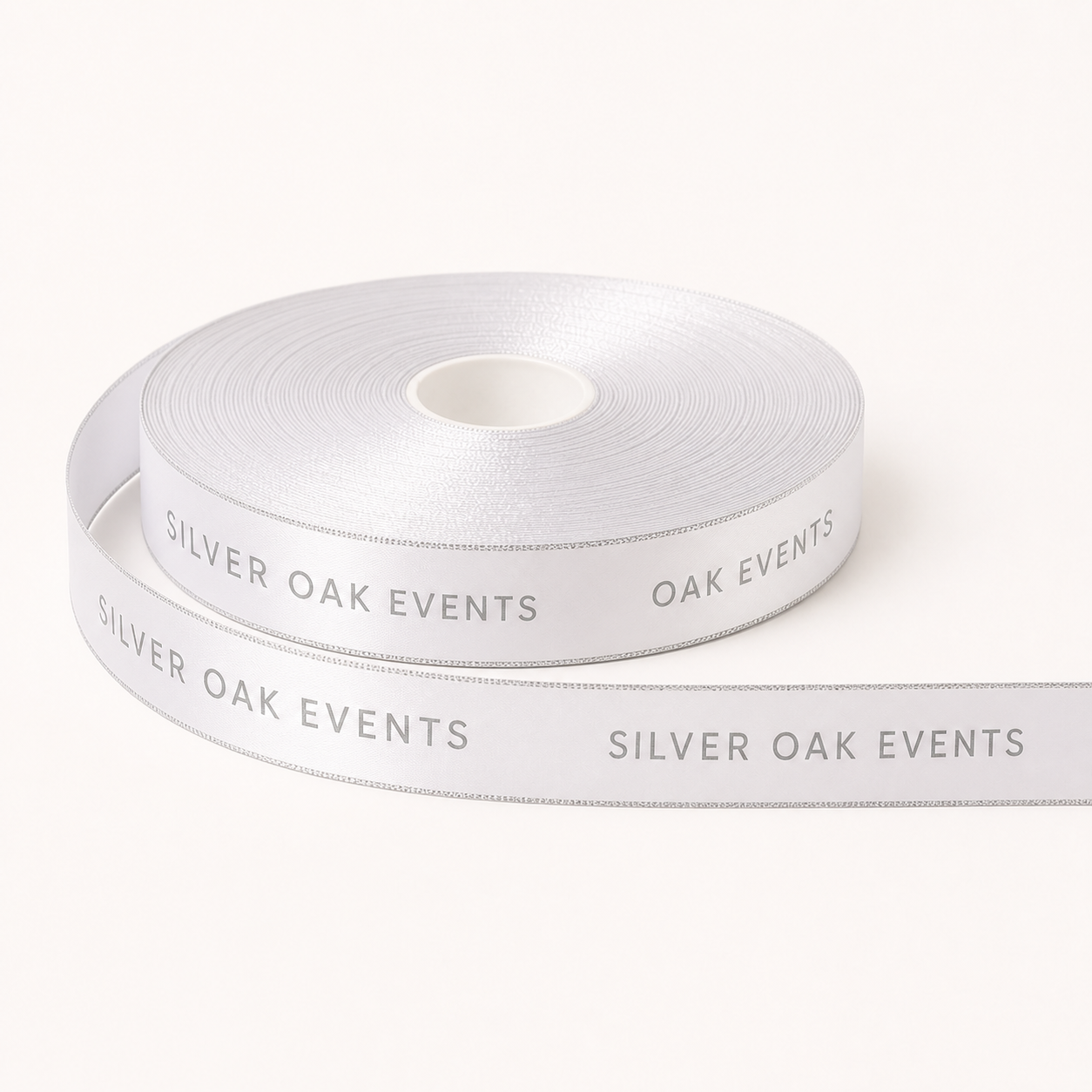 Product photo: Personalized White and Silver Wide Satin Ribbon - 40 m