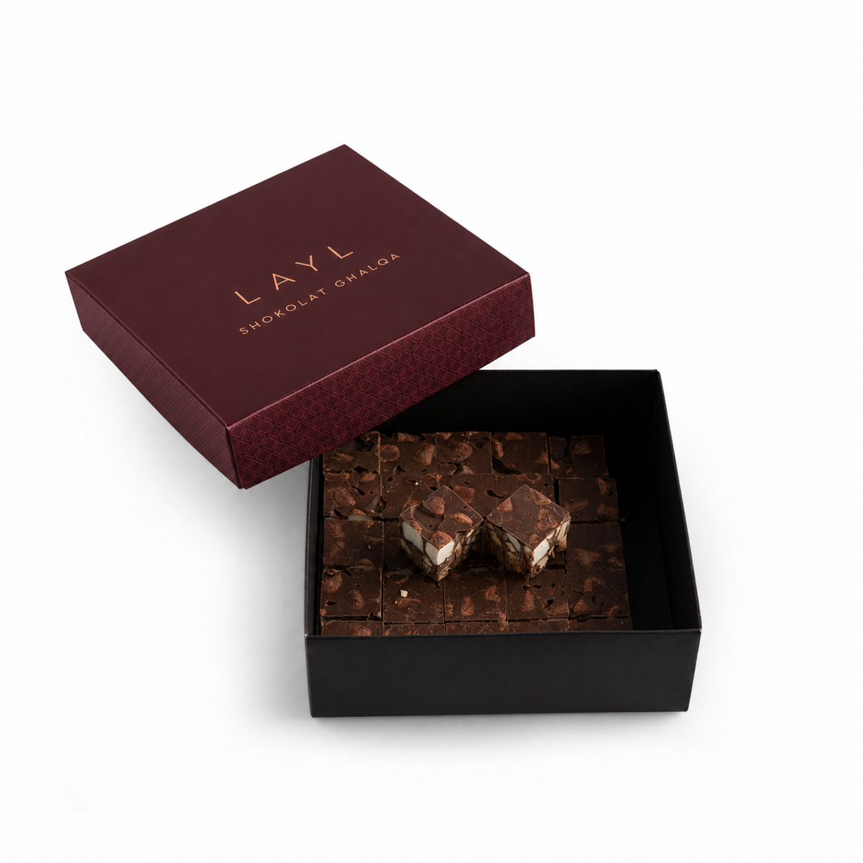 Layl custom printed paper box – dark chocolate layout, view 2