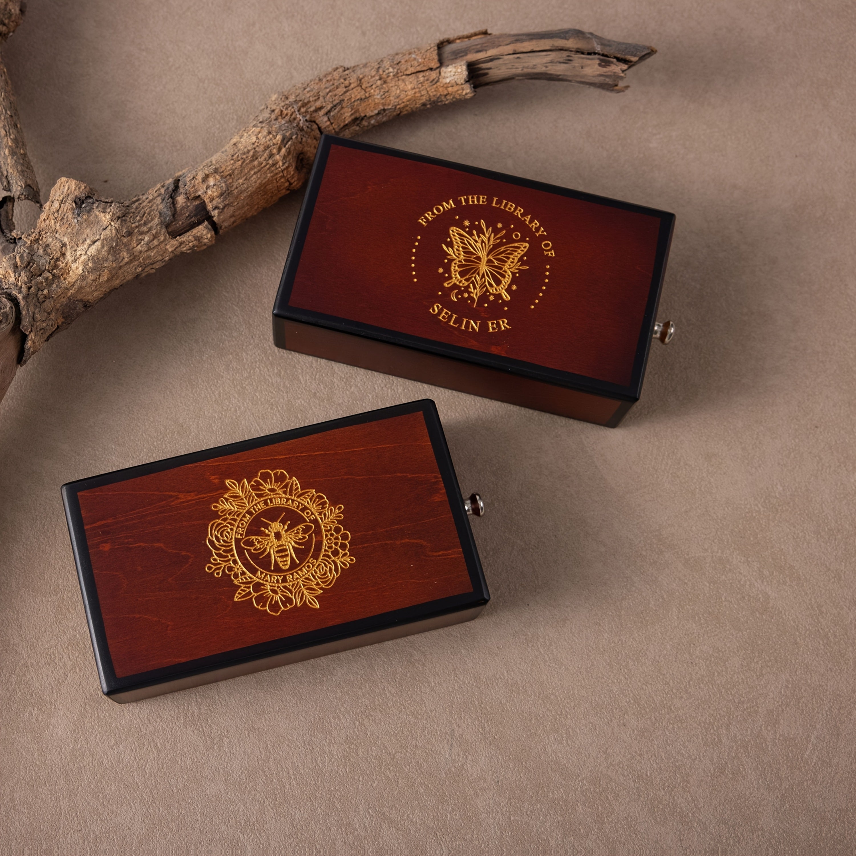 Corporate Custom Wooden Box - with Patterns And Text Engraving, Vintage-Style Lid, Elegant – Client – image 1