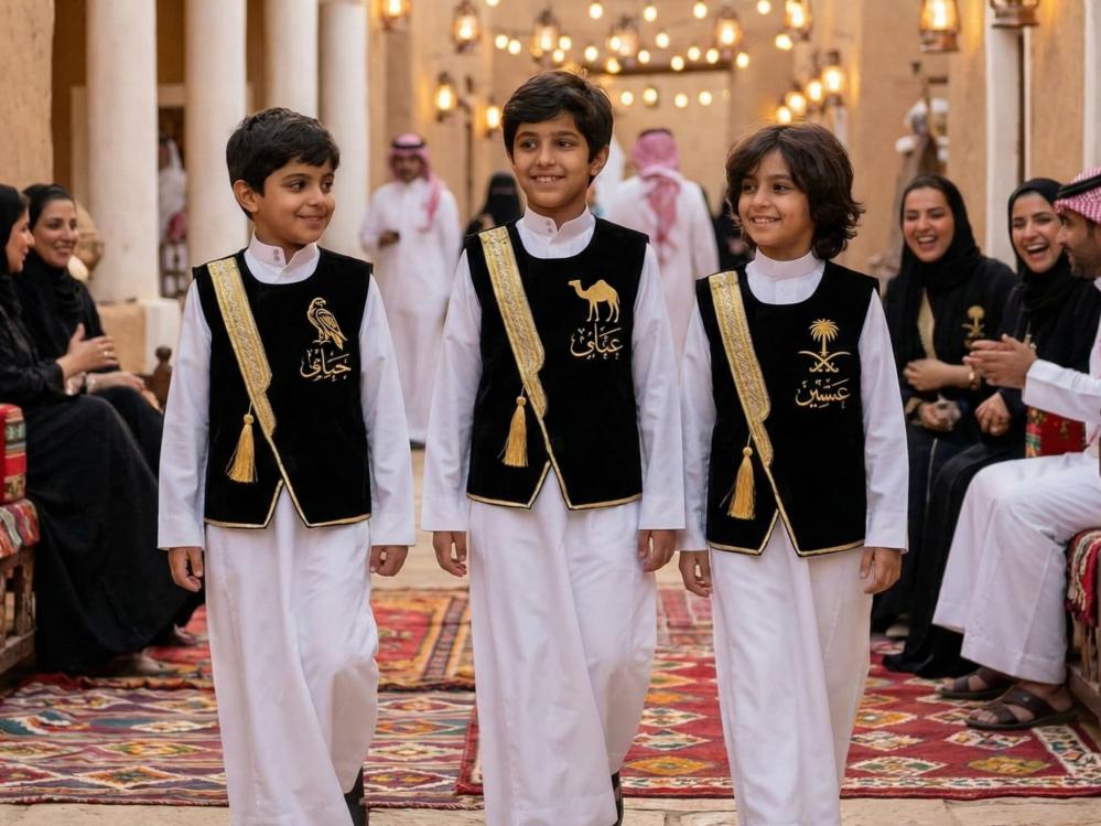 Blank black Sediri Bisht for boys with a luxurious golden zigzag pattern on Founding Day — product image 4