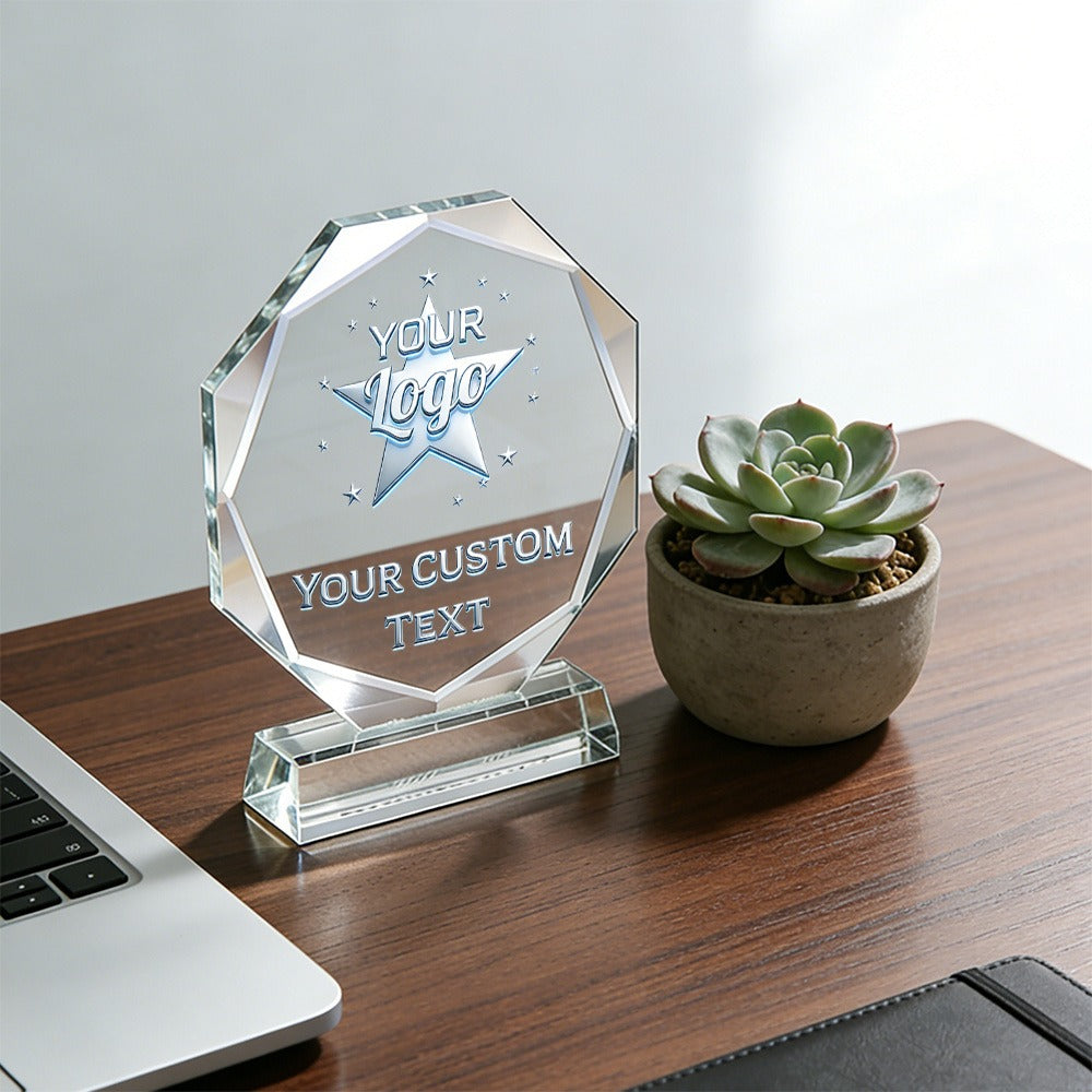 Corporate Custom 1 Crystal Award Trophy, with Colored Photos and Text, – Client – image 4