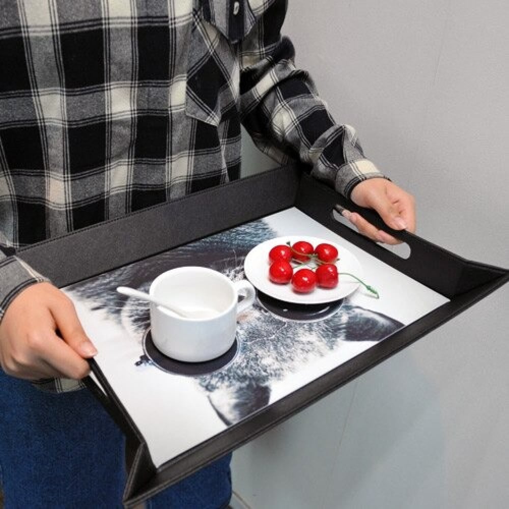 Black leather tray with sublimation print — product image 2