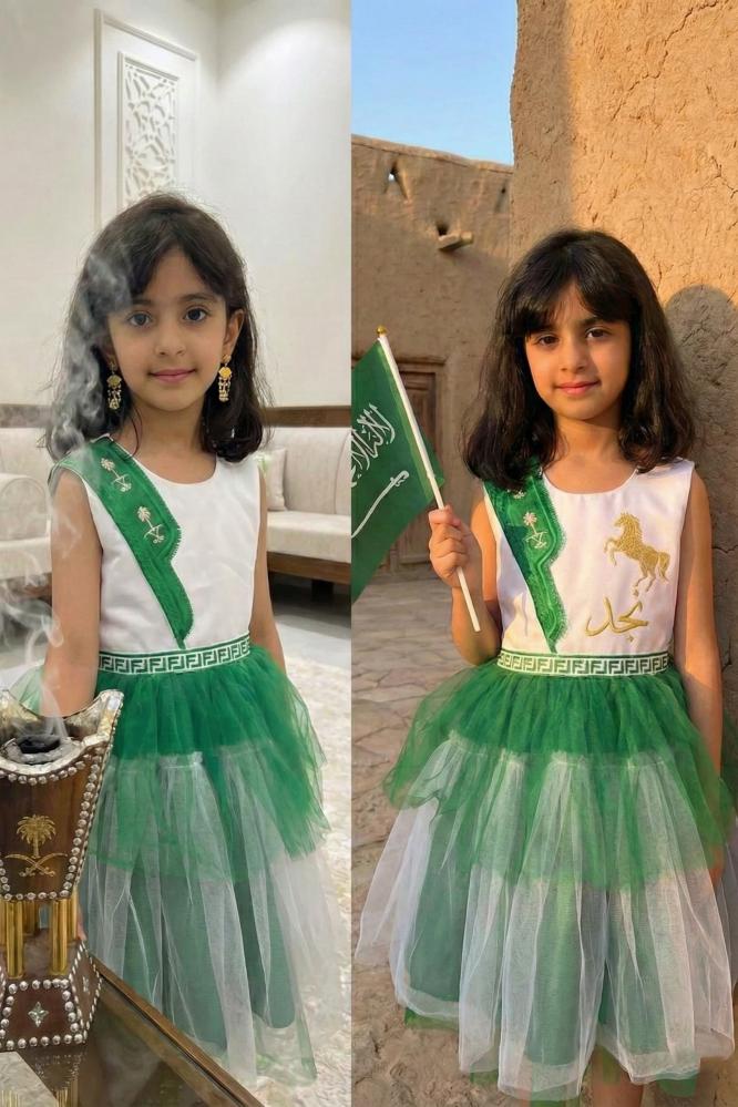 Green and white patriotic fluffy dress with a royal design for Foundation Day 2026 — product image 2