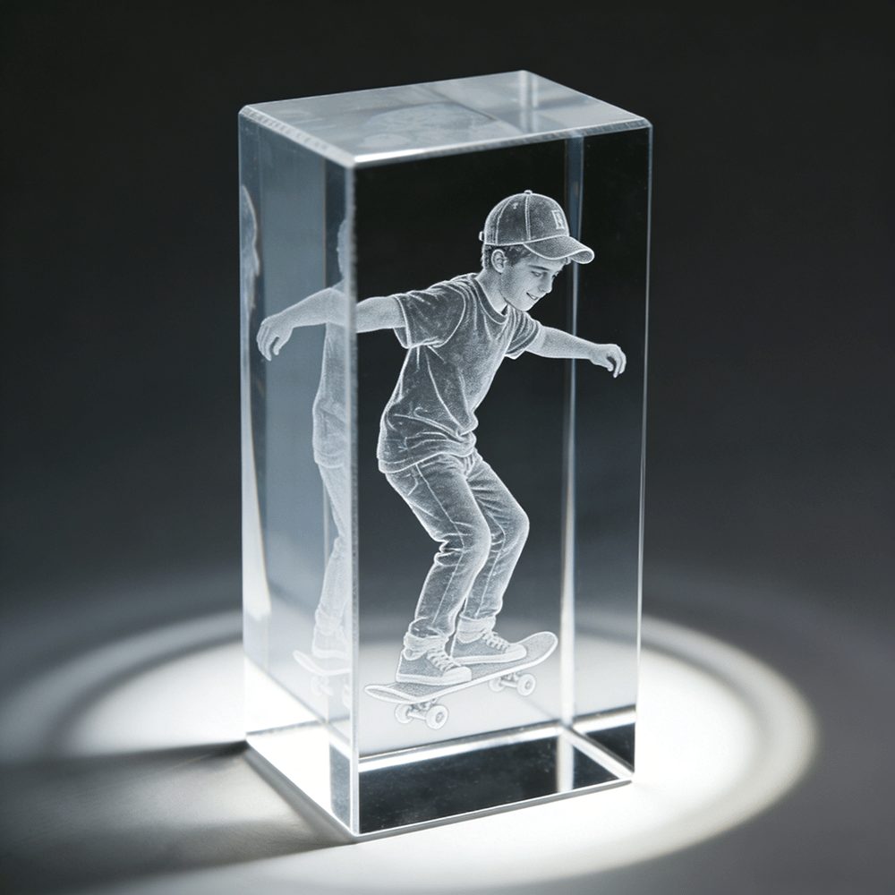 Brand-Forward 3D Custom Crystal Photo Statue Laser Engraved Portrait Cube Waterproof – Marketing – image 4