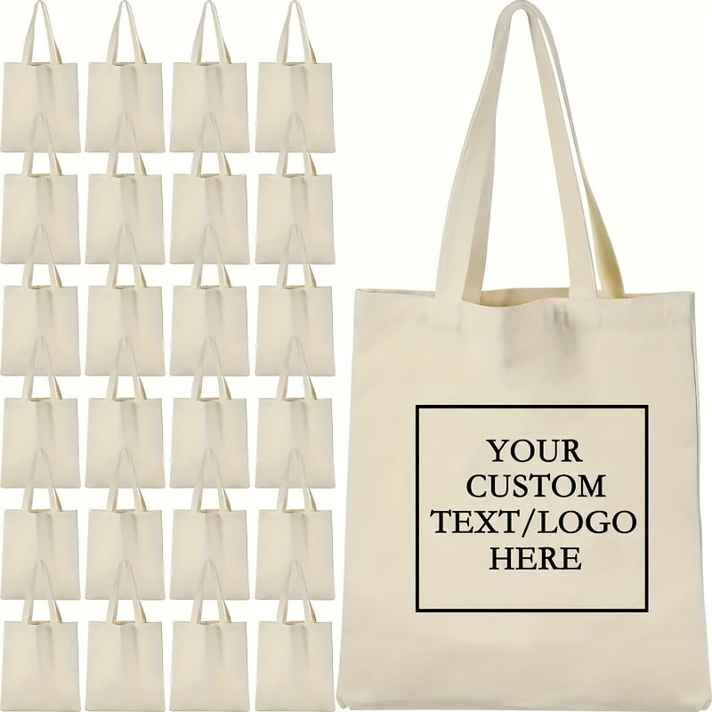 1/20pcs tote bag-reusable durable polyester shopping bag with text/logo, open | Business-Ready Branded – image 1