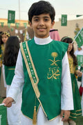 Blank royal green boys' Sediri bisht with two swords and a golden palm pattern — product image 1