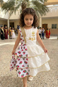Girls' white and pink shalky dress with a traditional design for Ramadan and Gergean — product image 1