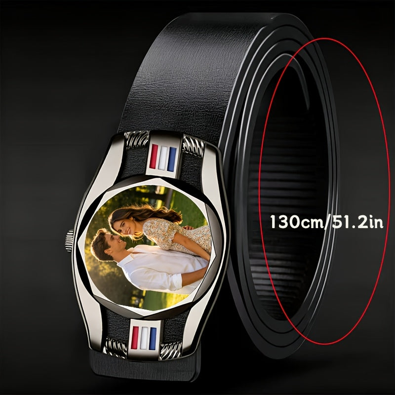 One Custom Men's Belt, Made of PU Leather, with Customizable Patterns, Text and Logos, Golden and Silvery Design,… - image 2