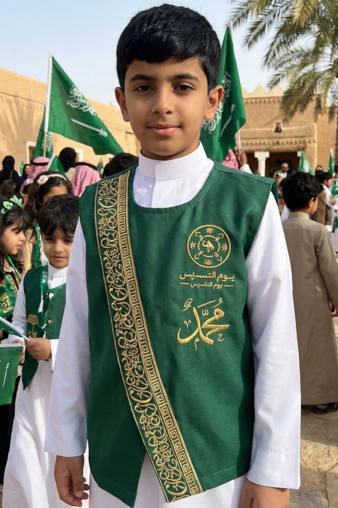 Blank Sudairi Bisht, golden Arabic calligraphy pattern, grass green color — product image 2