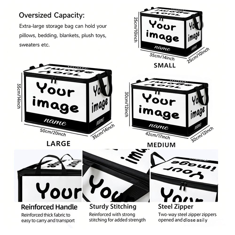 Custom-Printed Packaging & Label – Picture Text Photo Fabric Storage Box, Large Capacity with Zipper Handle – image 4