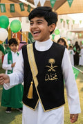 Blank black Sediri Bisht for boys with a luxurious golden zigzag pattern on Founding Day — product image 1