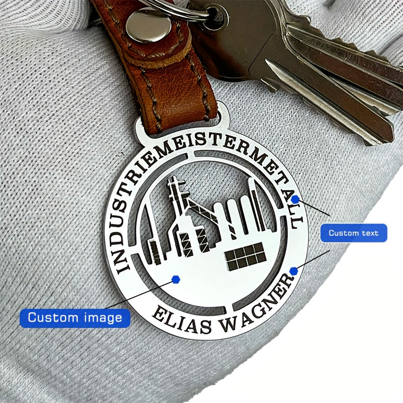 Custom Stainless Steel Pendant Keychain | Patterns And Text | Black And Brown | Business-Ready Custom – image 1