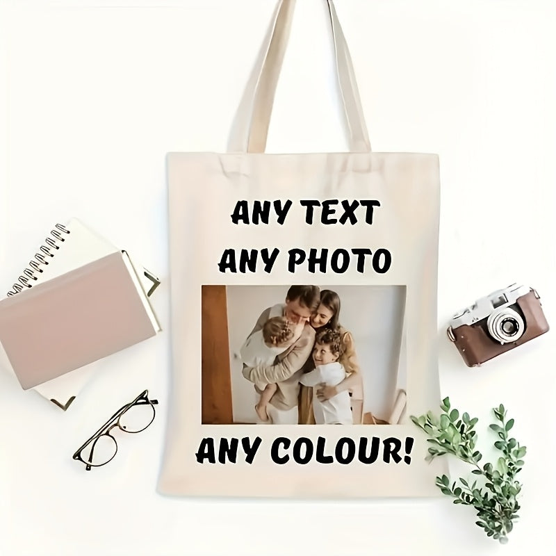 1/20pcs tote bag-reusable durable polyester shopping bag with text/logo, open | Business-Ready Branded – image 2