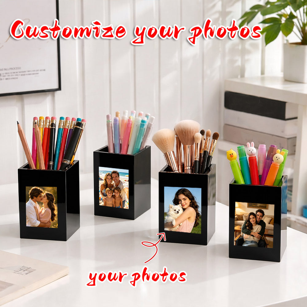 Design-Your-Own Photo/Text/ White Acrylic Pen Holder & Makeup Brush Organizer - Name/Design, – Team – image 1