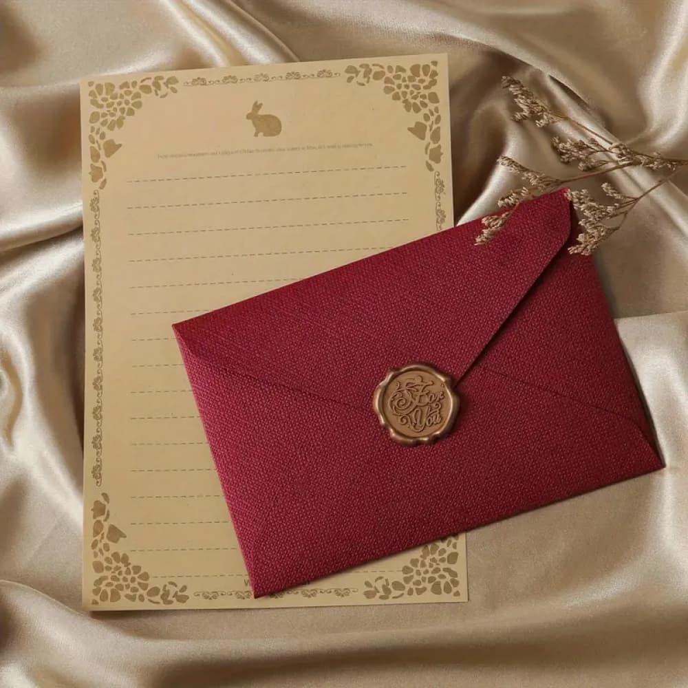 Red linen texture paper envelope with closing sticker for greeting card packaging, size 16.5*11 cm — product image 1