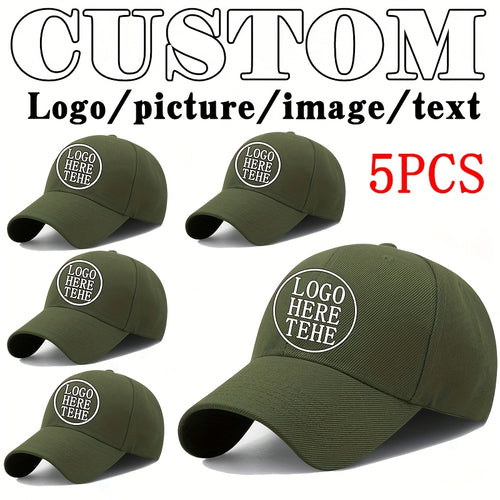 5-Pack Baseball Caps, Unisex Lightweight Adjustable Hats, with Text And Photo | Promotional Logo – image 1