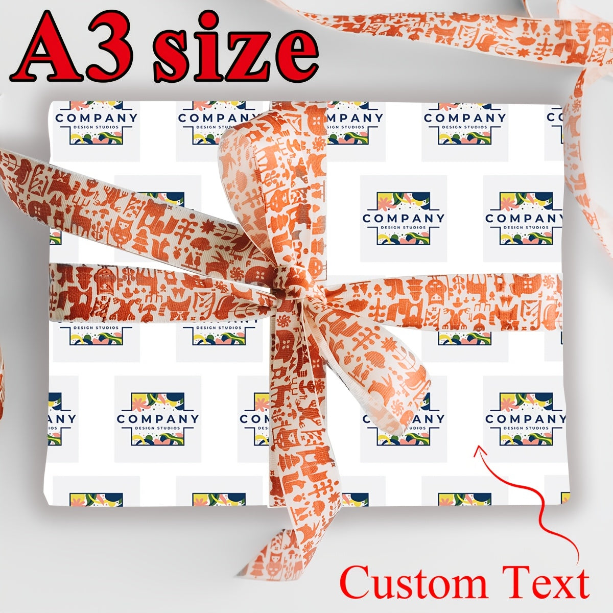 Corporate Custom Custom Logo Wrapping Paper, A3 Size Text Repeat Pattern Gift Wrap Sheets, – Client – image 4