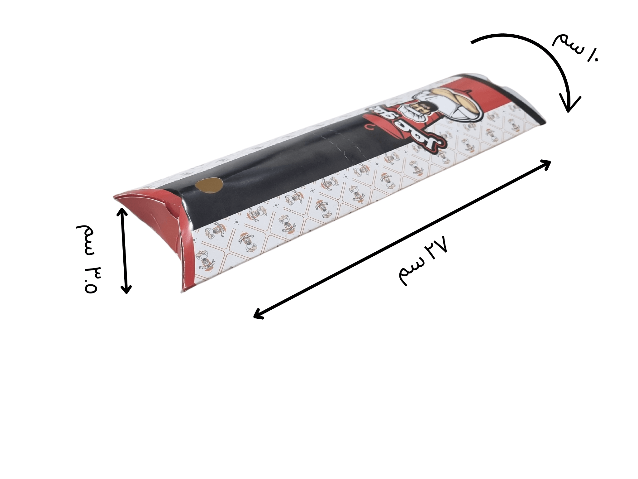 مواصفات العلبة :

علبة صاروخ الشورما، الطول 27 سم العرض 10 سم العمق 3.5 سم
الورق 300 جرام
طباعة بتصميم العميل 

الطباعة:
يمكنكم طلب طباعة خارجية فقط (يكون داخل العلبة أبيض) أو داخلية وخارجية 

السولوفان:
السولوفان هو طبقة نايلون عازلة تفيد في 1- يمنح المتانة للعلبة
2- يعزل الزيوت والسوائل عن الورق
3- يمنع الطباعة من الاختلاط بالمواد الغذائية 
لكم حرية الاختيار بإضافة سولوفان خارجي فقط أم داخلي فقط أم على الجانبين داخلي وخارجي

ملاحظة:
يُفضَّل اختيار السولوفان الداخلي عند اختياركم الطباعة الداخلية من أجل ألا