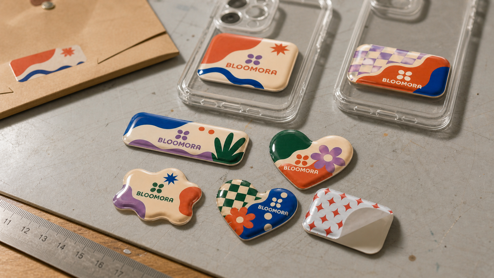 Custom 3D epoxy dome stickers with printed branding and glossy resin finish