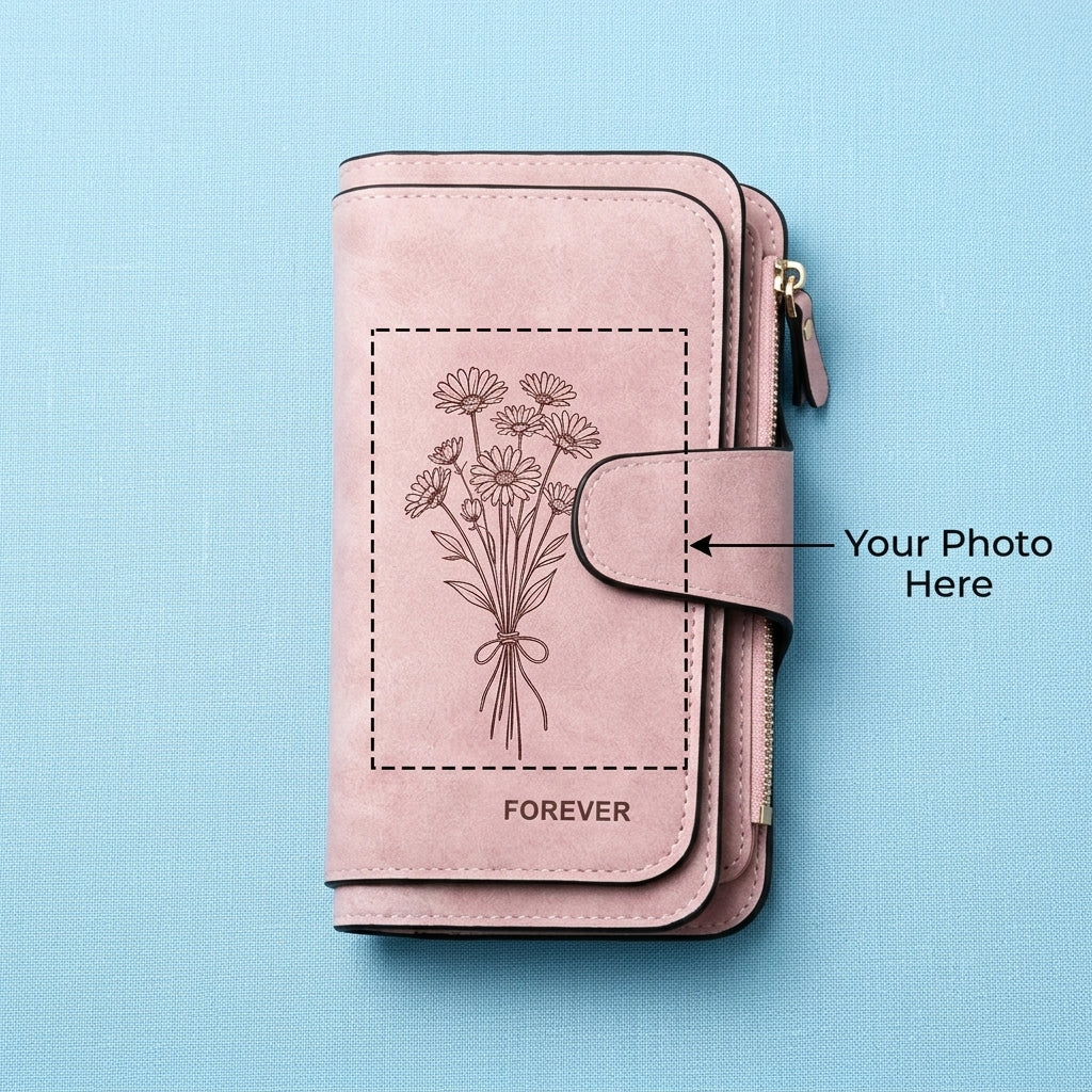 Signature Custom - Matte Faux Leather Long Wallet with Laser Engraving, Supports User – Custom – image 2