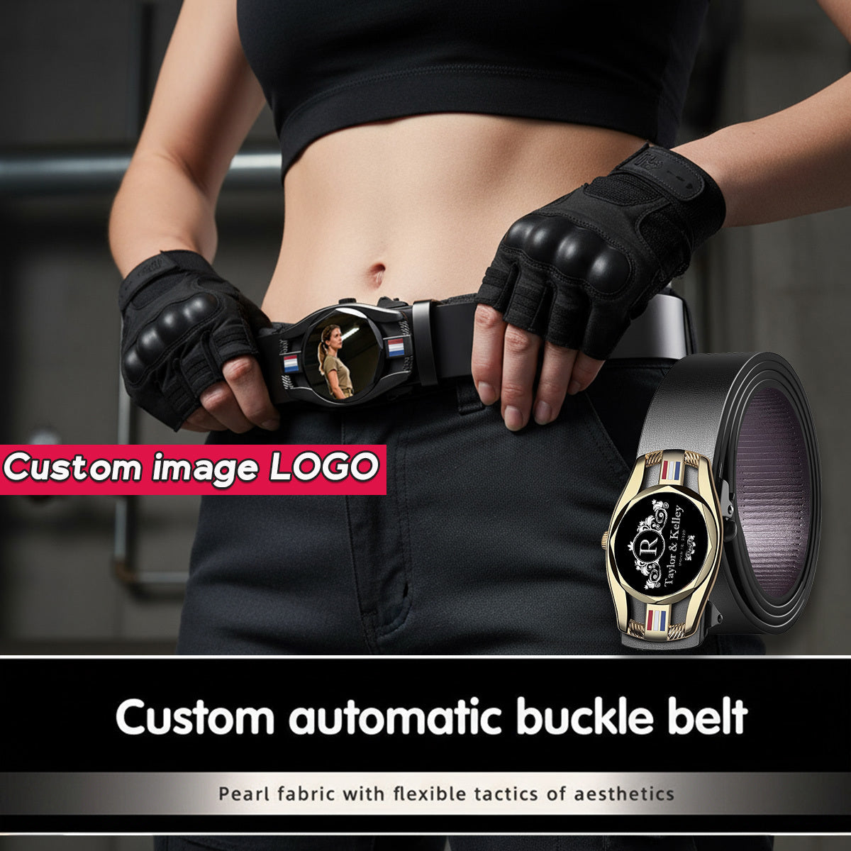 One Custom Men's Belt, Made of PU Leather, with Customizable Patterns, Text and Logos, Golden and Silvery Design,… - image 3