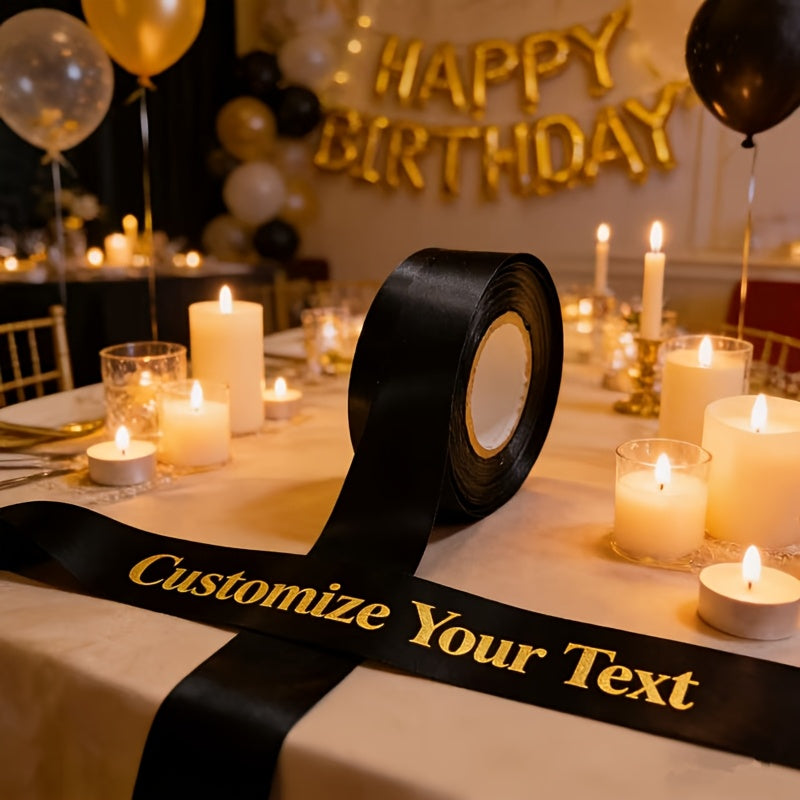 Custom Self-Defined Text 420cm X 3cm Gift Wrapping Ribbon, Black Ribbon with | Photo-Printed Packaging & – image 2
