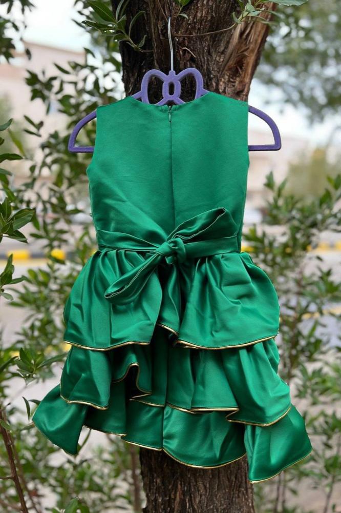 Children's green layered dress decorated with beige patriotic foundation day — product image 5