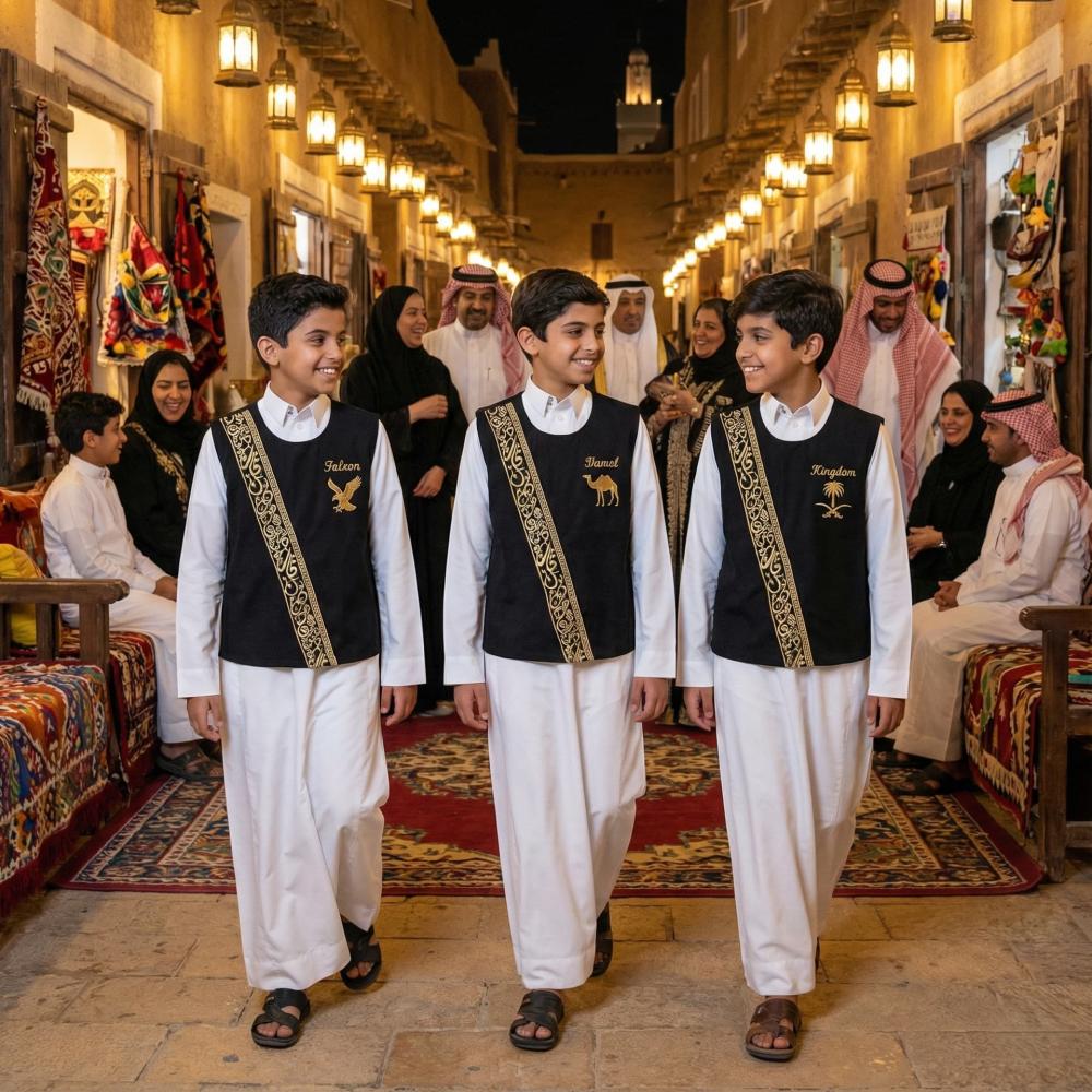 Boys' plain black sedari with luxurious golden Arabic calligraphy — product image 4