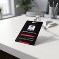 Black minimal design ID card موضوع على a white سطح مع إضاءة ناعمة تُبرز its أنيق finish و حواف حادة.