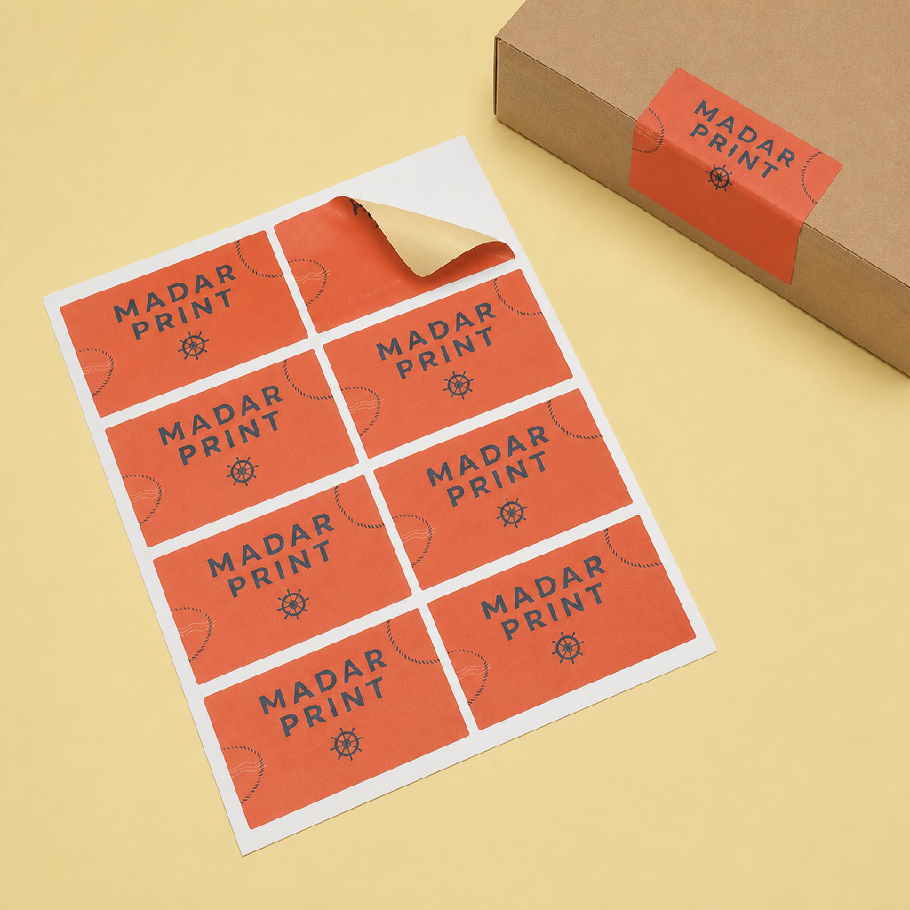 BOX STEAL STICKER 15×7.5 CM — sticker sheet and box seal presentation