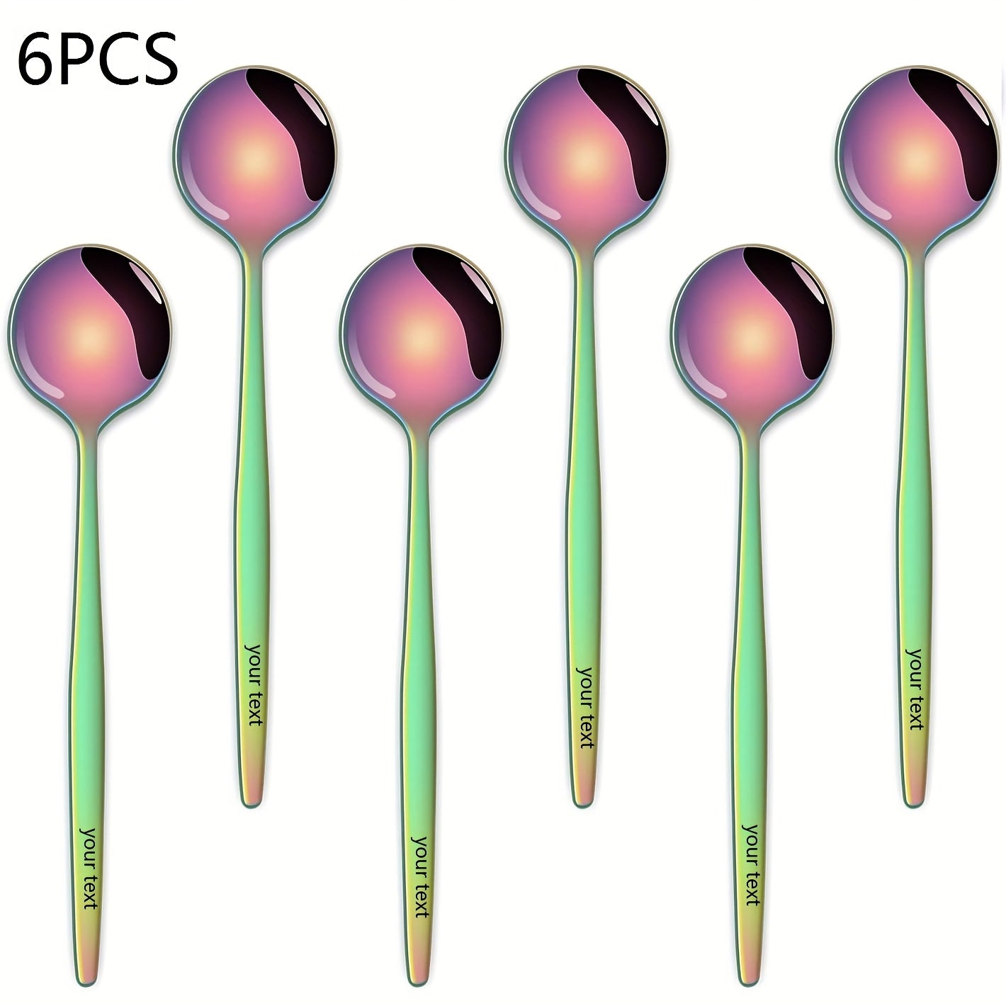 Customize Your Text, 6pcs Stainless Steel Coffee Spoons, Can Customize All Your Text, Cake Spoons, Dessert Spoons,… - image 4