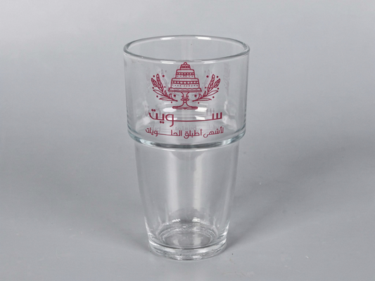 كوب زجاجي شفاف ٣٦٠ مل للمشروبات الساخنة والباردة بطباعة بلون واحد