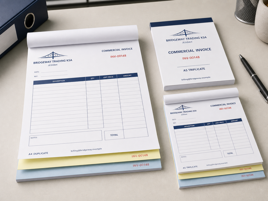 Custom A4 duplicate and A5 triplicate commercial invoice pads