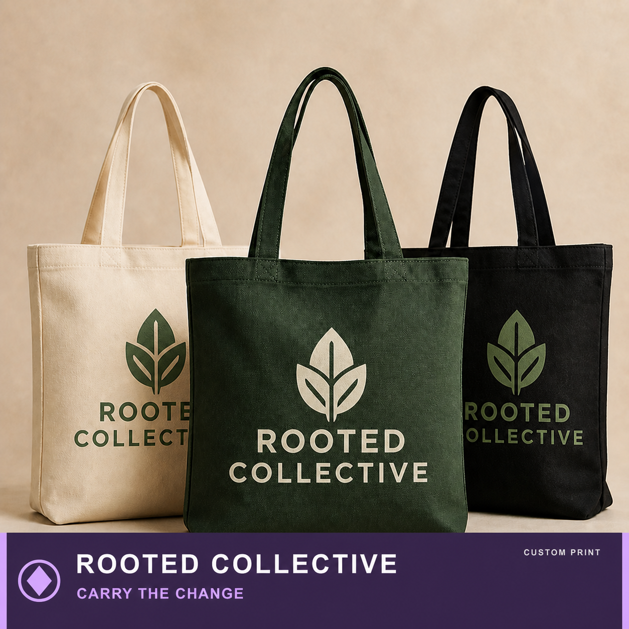 ROOTED COLLECTIVE printed on custom product — CARRY THE CHANGE